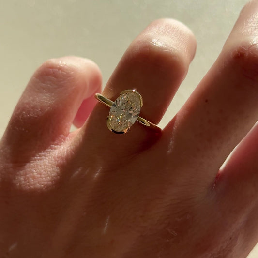 Oval Shaped Half Bezel Lab Grown Diamond Engagement Ring