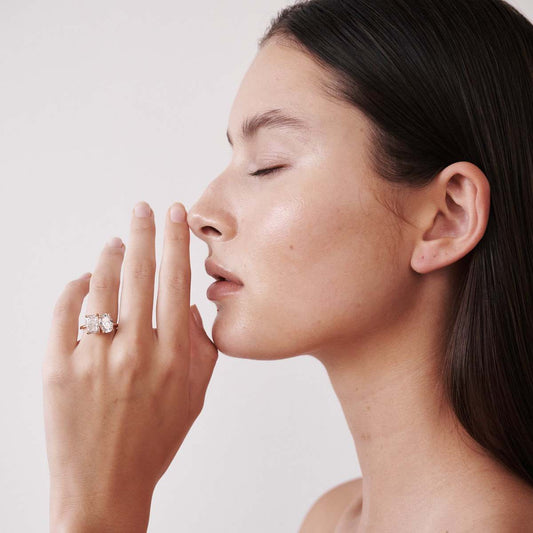 Stunning 3 CT Radiant & Oval Moissanite Engagement Ring with Two Stone Design