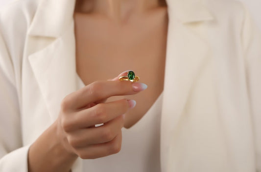 Oval Solitaire Emerald Gemstone Engagement Ring
