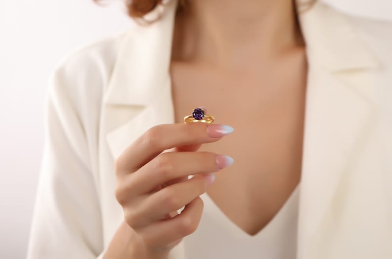 Round Solitaire Amethyst Gemstone Engagement Ring