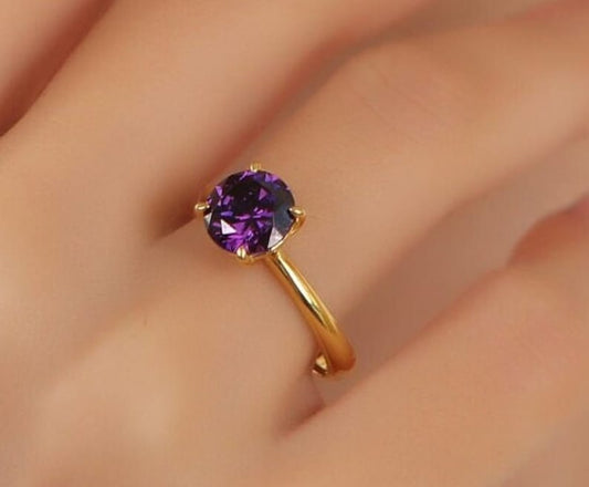 Round Solitaire Amethyst Gemstone Engagement Ring