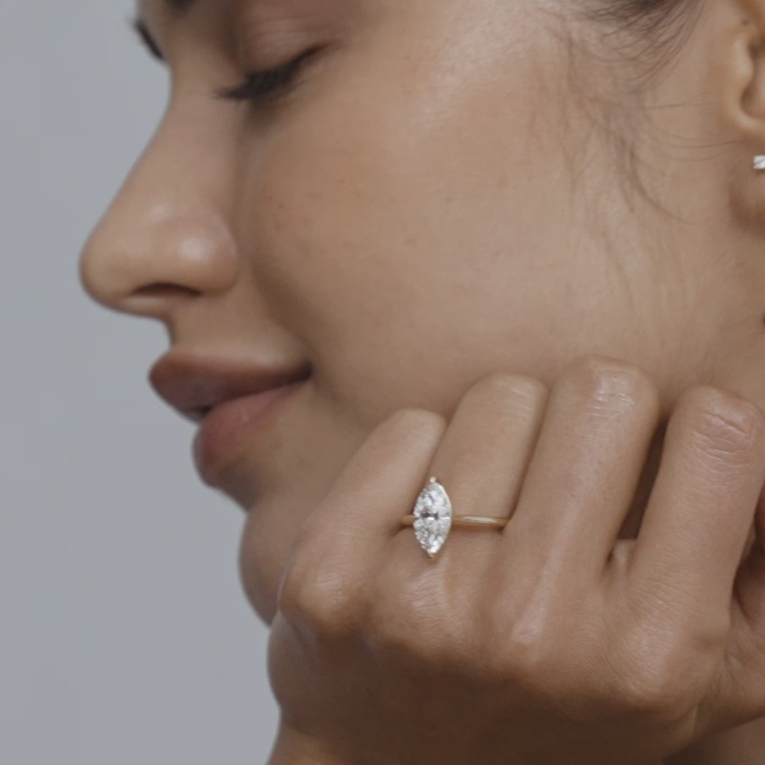 Marquise Shaped Solitaire Cathedral Lab Grown Diamond Engagement Ring