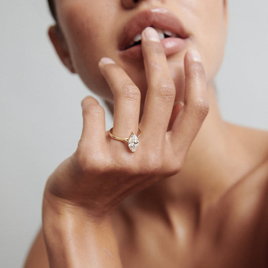 Marquise Shaped Solitaire Cathedral Lab Grown Diamond Engagement Ring