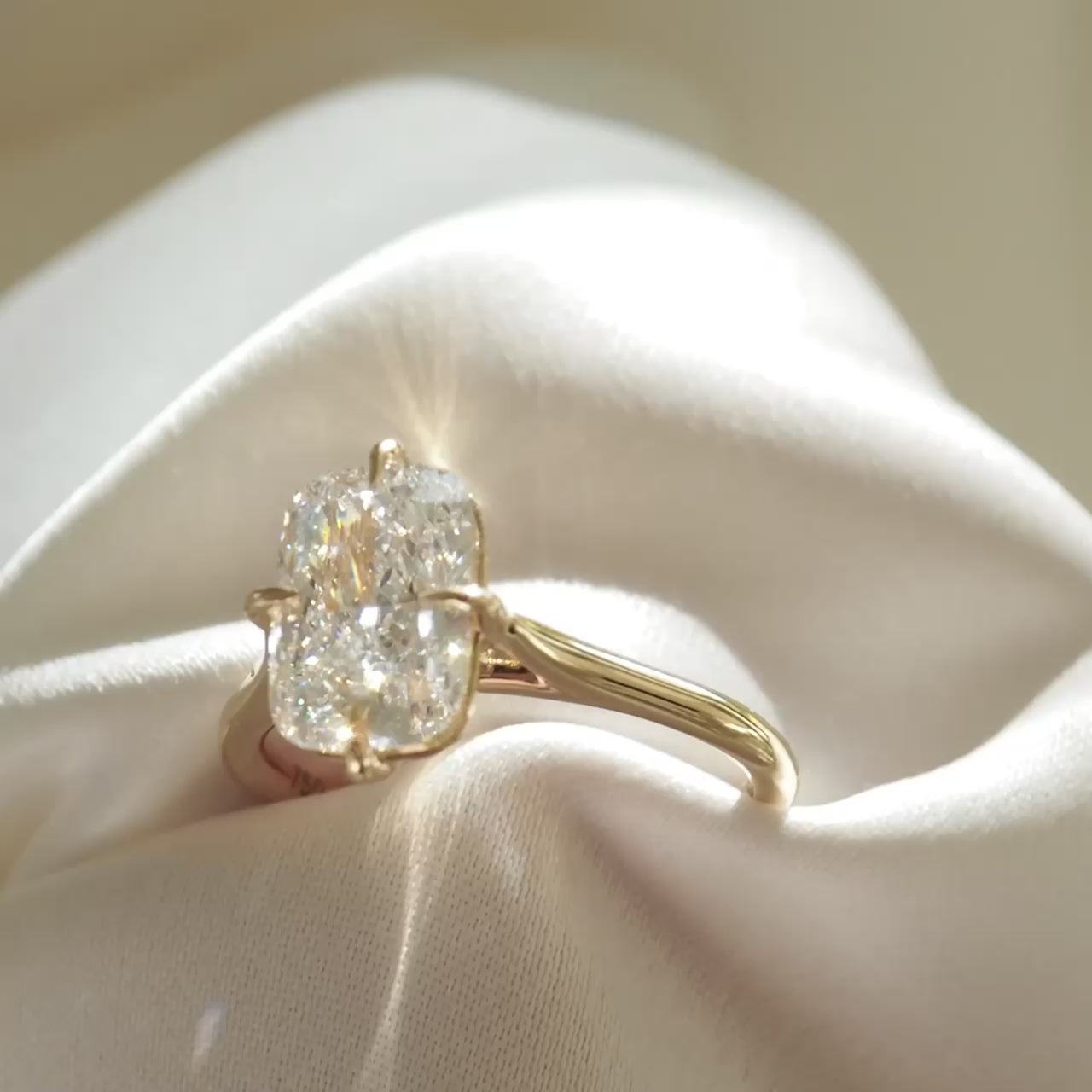 Elongated Cushion Shaped Solitaire Cathedral Lab Grown Diamond Engagement Ring