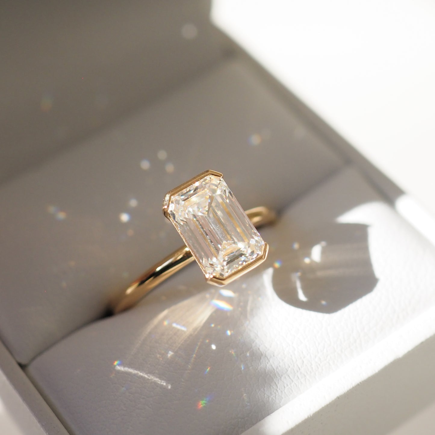 Emerald Shaped Half Bezel Lab Grown Diamond Engagement Ring