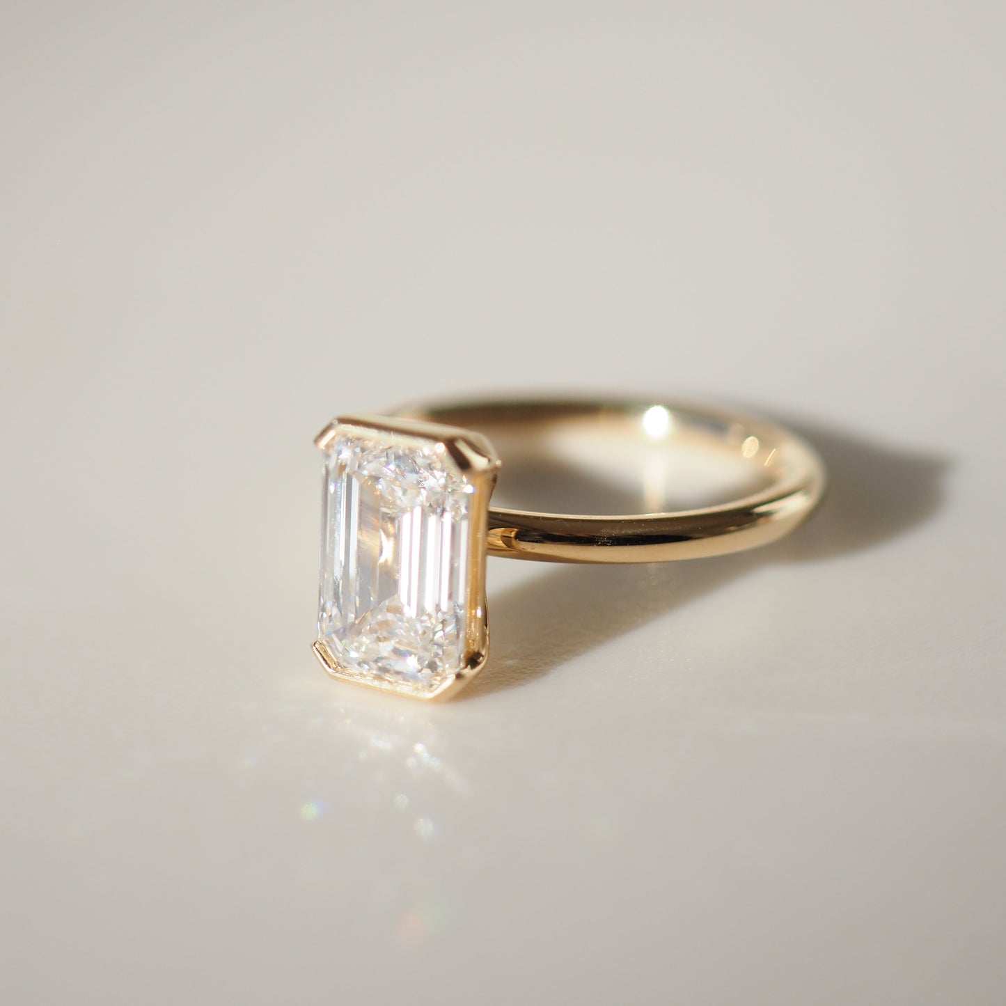 Emerald Shaped Half Bezel Lab Grown Diamond Engagement Ring