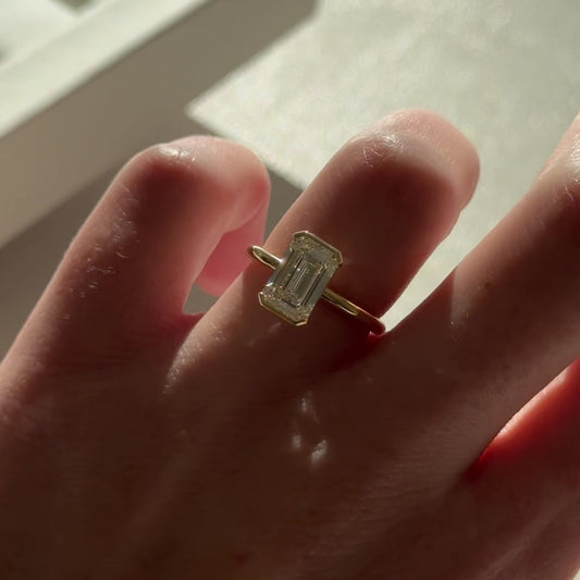 Emerald Shaped Half Bezel Lab Grown Diamond Engagement Ring