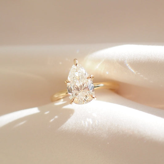 Pear Shaped Solitaire Cathedral Lab Grown Diamond Engagement Ring