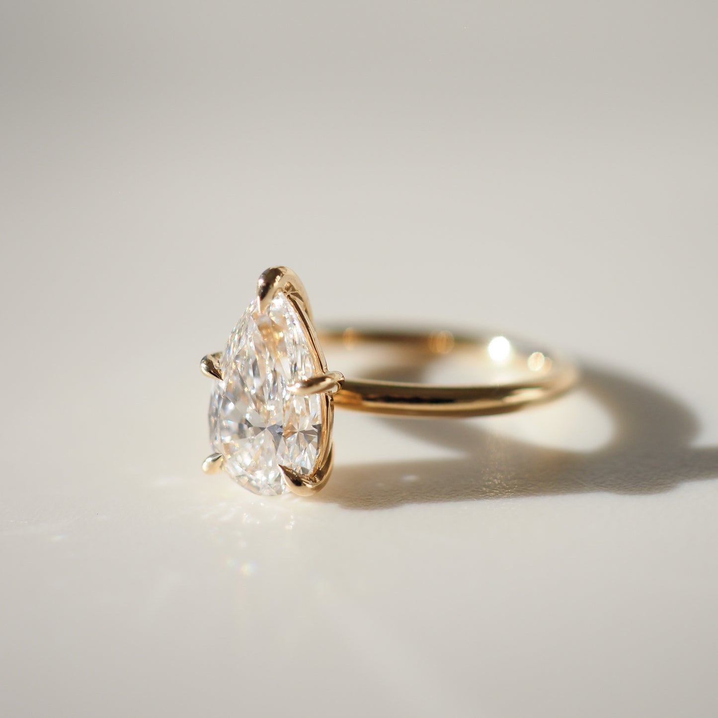 Pear Shaped Solitaire Cathedral Lab Grown Diamond Engagement Ring