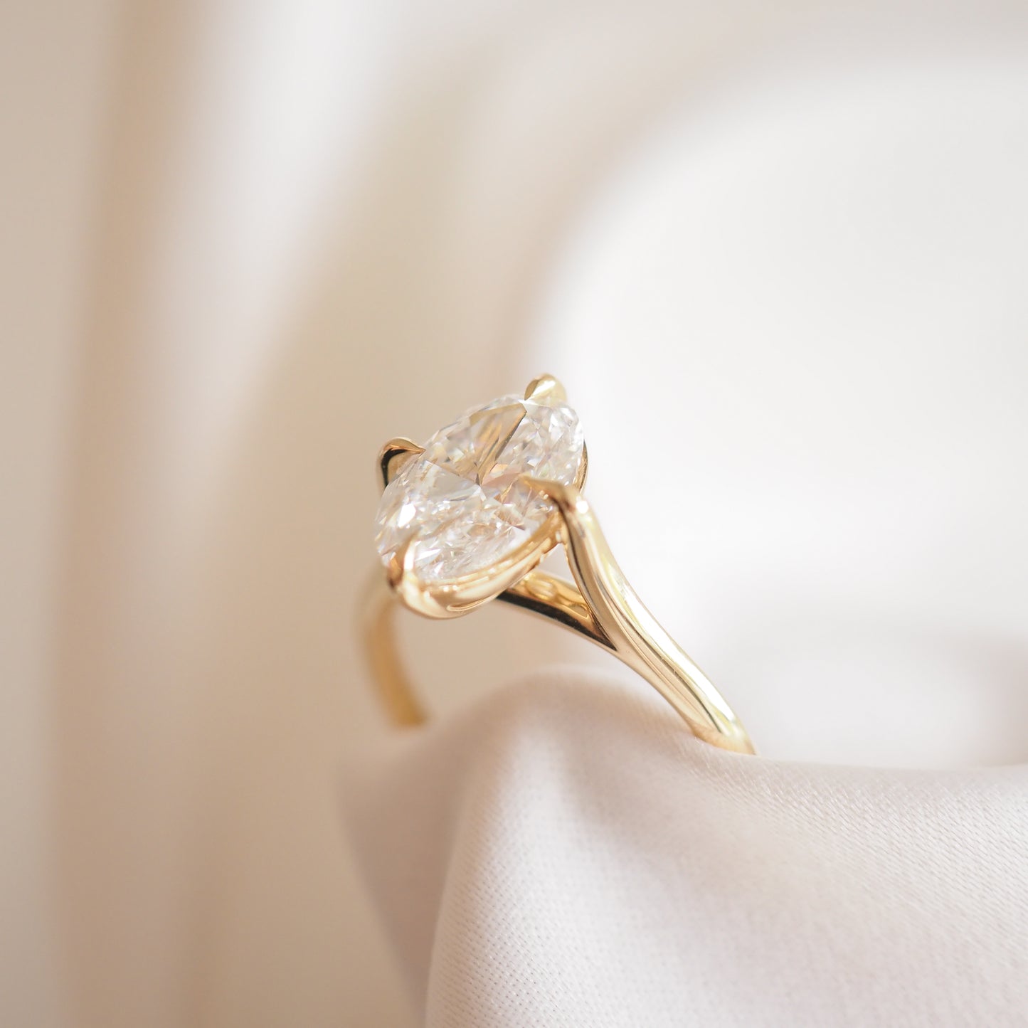 Oval Shaped Solitaire Cathedral Lab Grown Diamond Engagement Ring