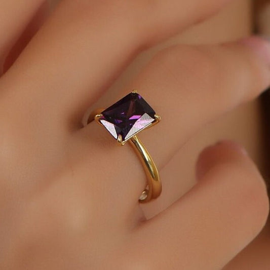 Radiant Solitaire Amethyst Gemstone Engagement Ring