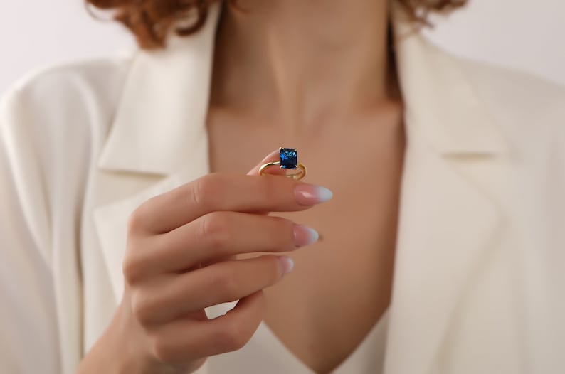 Radiant Solitaire Sapphire Gemstone Engagement Ring