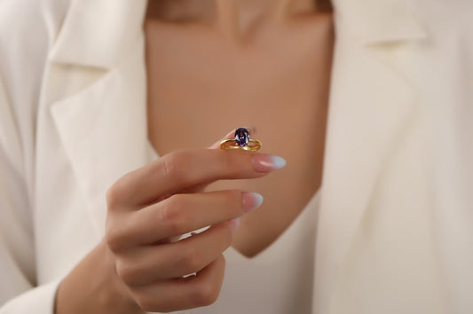 Oval Solitaire Amethyst Gemstone Engagement Ring