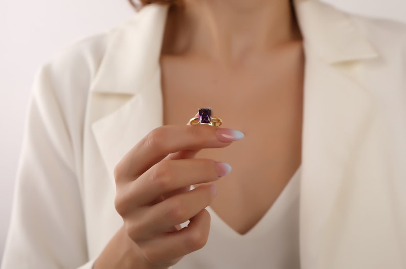 Radiant Solitaire Amethyst Gemstone Engagement Ring