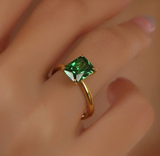 Radiant Solitaire Emerald Gemstone Engagement Ring