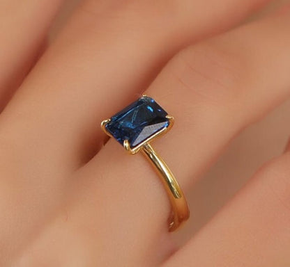 Radiant Solitaire Sapphire Gemstone Engagement Ring