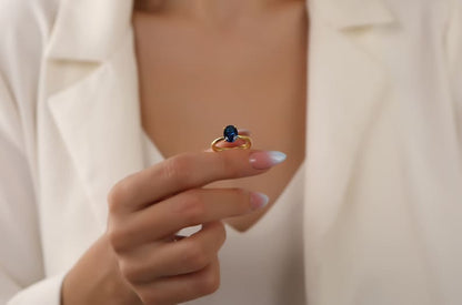 Oval Solitaire Sapphire Gemstone Engagement Ring