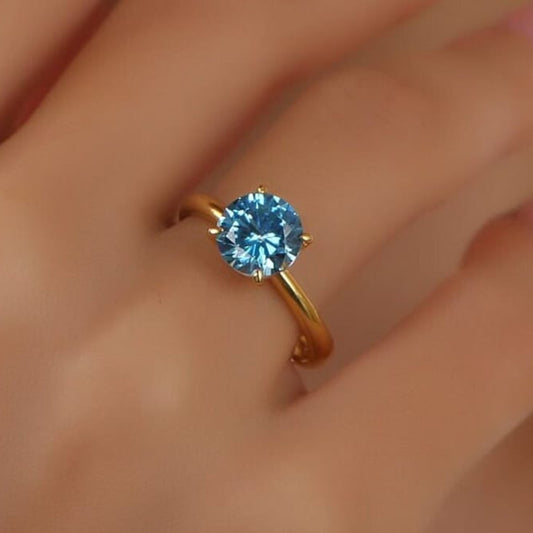 Round Solitaire Blue Topaz Gemstone Engagement Ring