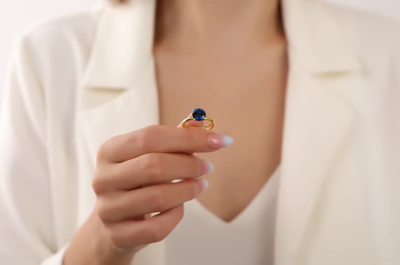 Round Solitaire Sapphire Gemstone Engagement Ring