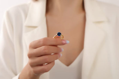 Round Solitaire Sapphire Gemstone Engagement Ring