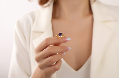 Round Solitaire Amethyst Gemstone Engagement Ring