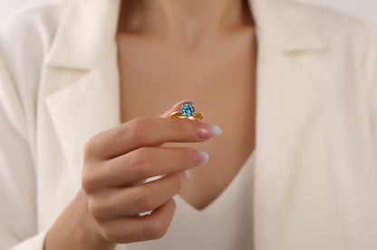 Round Solitaire Blue Topaz Gemstone Engagement Ring