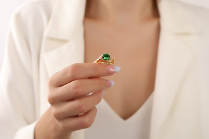 Round Solitaire Emerald Gemstone Engagement Ring