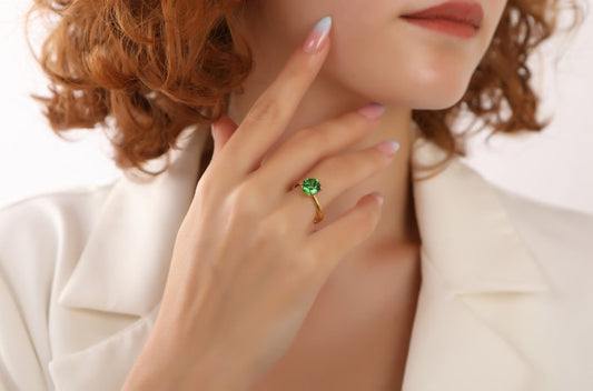 Round Solitaire Emerald Gemstone Engagement Ring