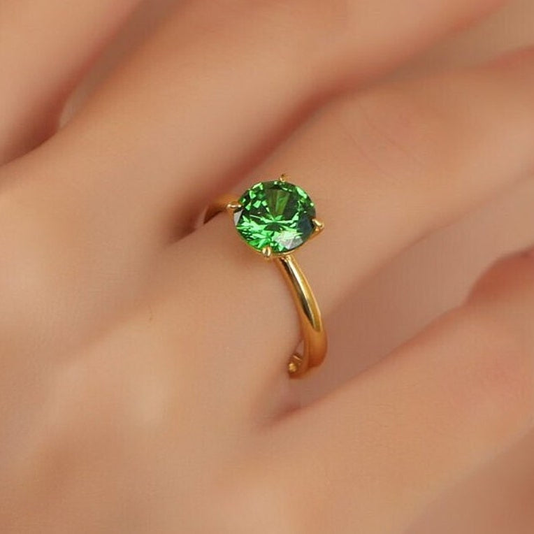 Round Solitaire Emerald Gemstone Engagement Ring