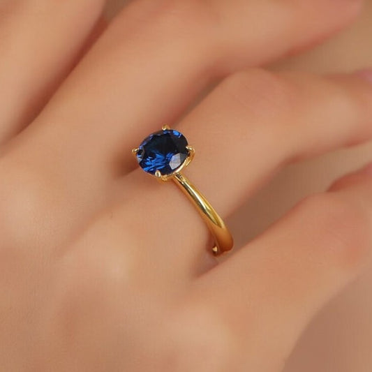 Round Solitaire Sapphire Gemstone Engagement Ring