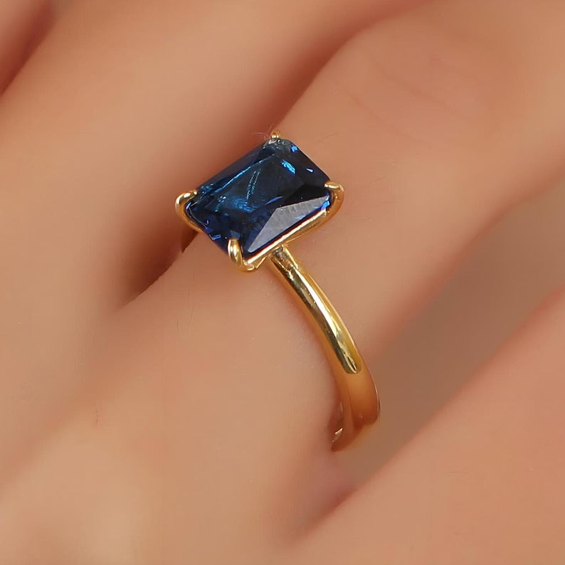 Radiant Solitaire Sapphire Gemstone Engagement Ring