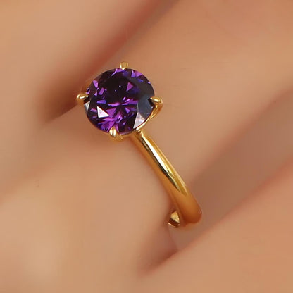 Round Solitaire Amethyst Gemstone Engagement Ring